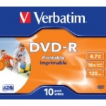  Pyty pod nadrukVerbatim DVD-R 16x 4,7GB 10szt. slim case 10 Pack Branded Jewel Case AZO